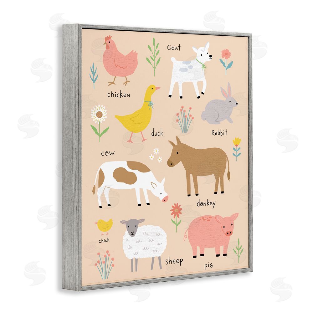 Nina Seven Baby Farm Friends Gray Framed Giclee Wall Art Print