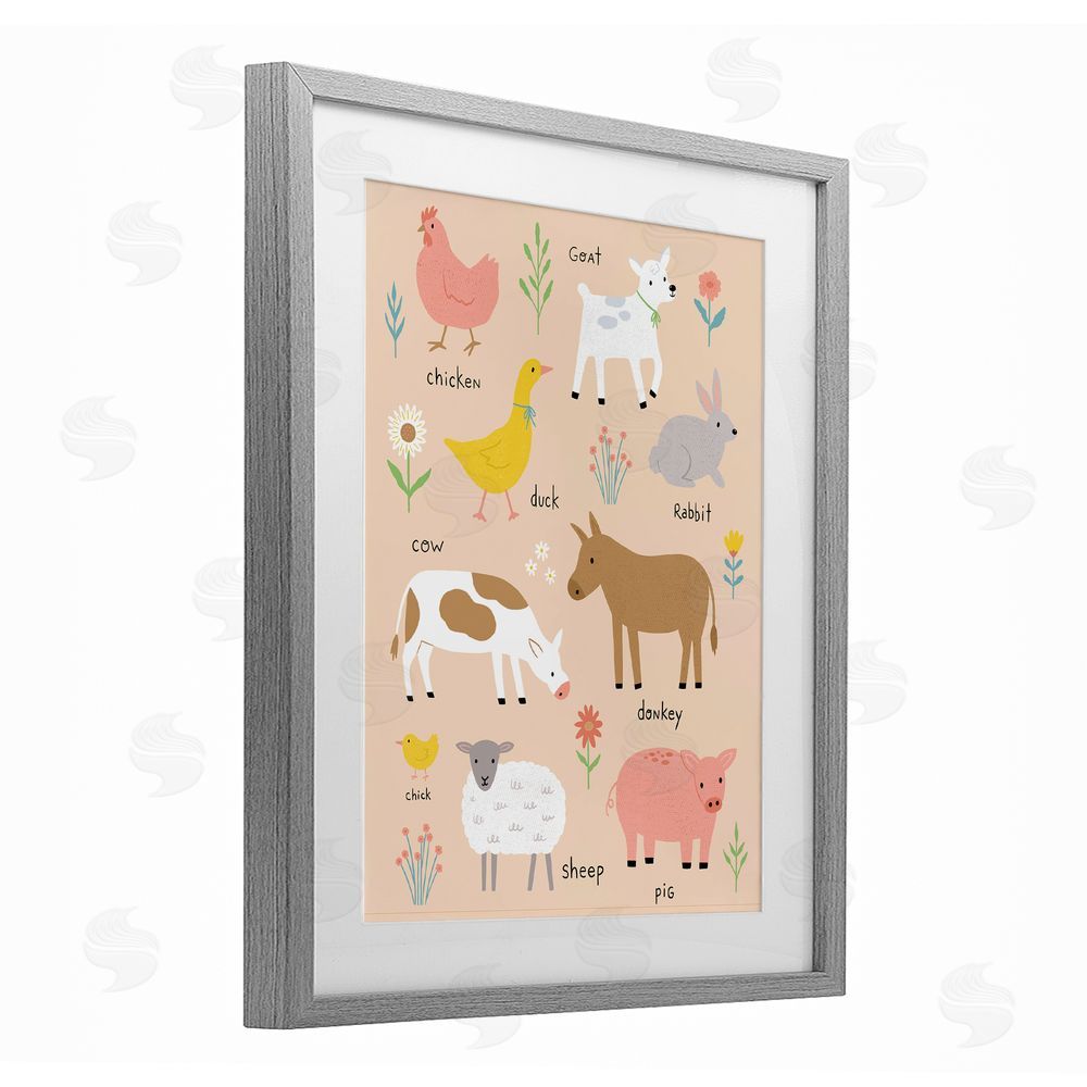 Nina Seven Baby Farm Friends Gray Framed Print Under Glass Wall Art