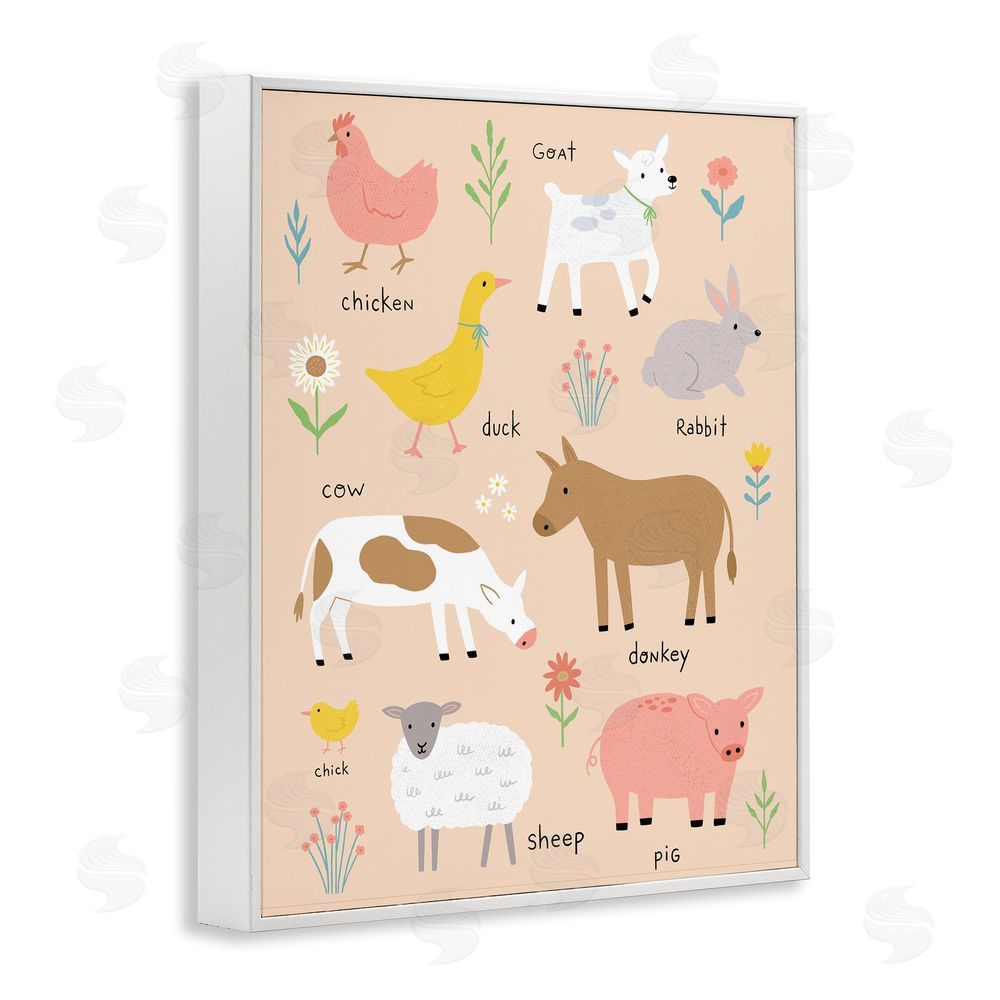 Nina Seven Baby Farm Friends White Framed Giclee Wall Art Print