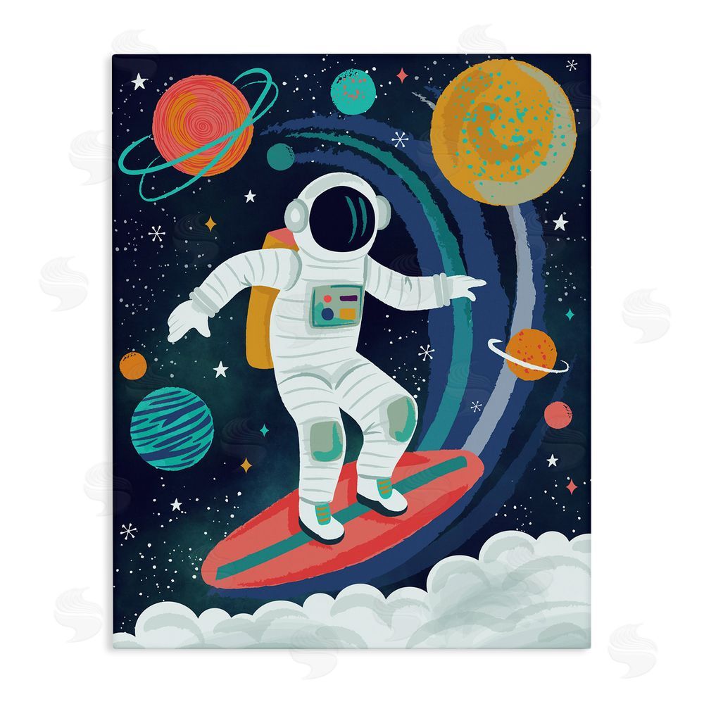 Lisa Perry Whitebutton Surfing Astronaut Beyond Space Stretched Canvas Wall Art Print