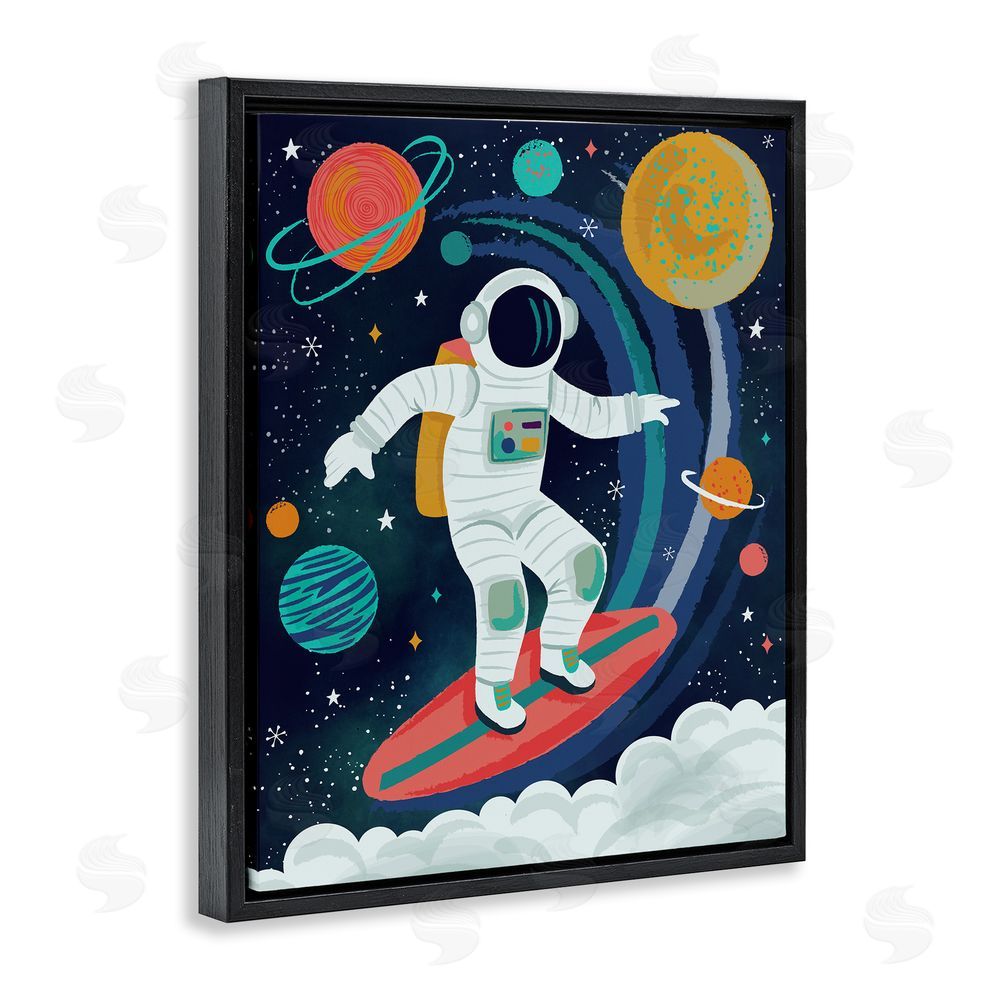 Lisa Perry Whitebutton Surfing Astronaut Beyond Space Black Floating Frame Canvas Wall Art Print