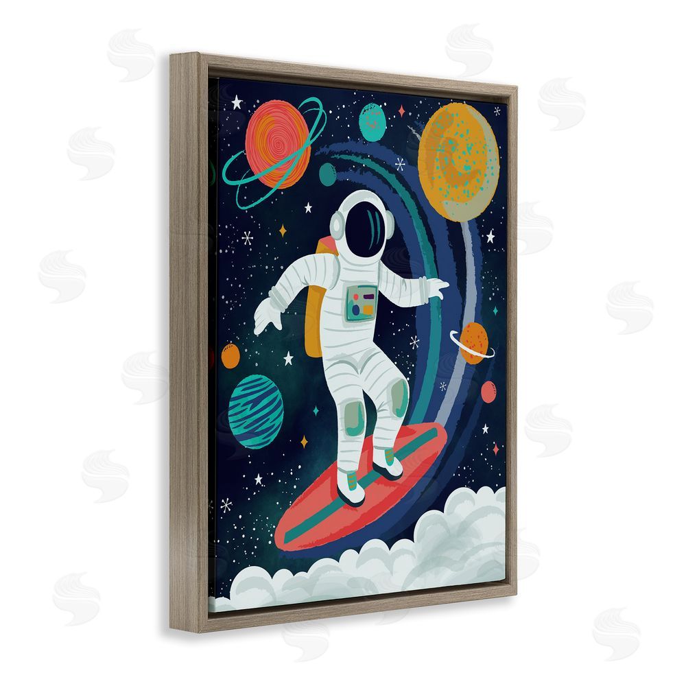 Lisa Perry Whitebutton Surfing Astronaut Beyond Space Brown Floating Frame Canvas Wall Art Print