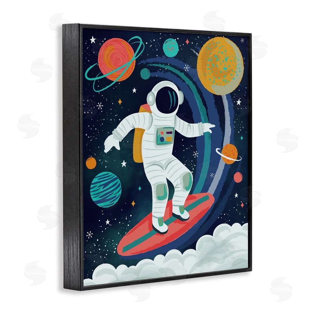 Lisa Perry Whitebutton Surfing Astronaut Beyond Space Black Framed Giclee Wall Art Print