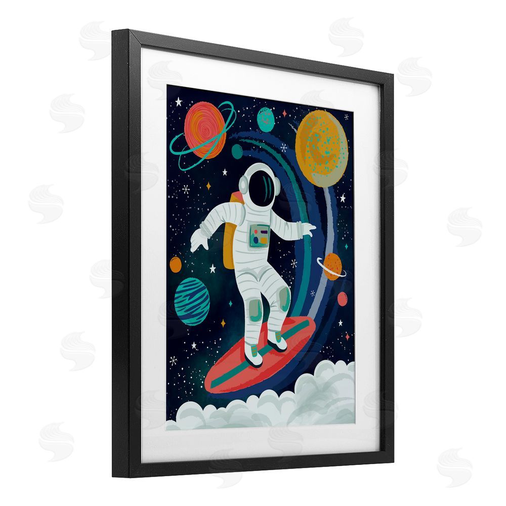 Lisa Perry Whitebutton Surfing Astronaut Beyond Space Black Framed Print Under Glass Wall Art
