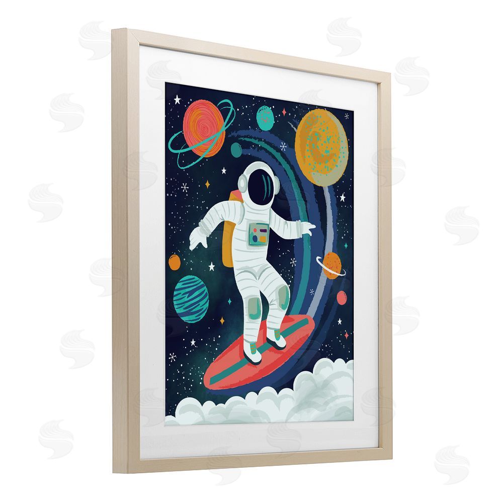 Lisa Perry Whitebutton Surfing Astronaut Beyond Space Brown Framed Print Under Glass Wall Art