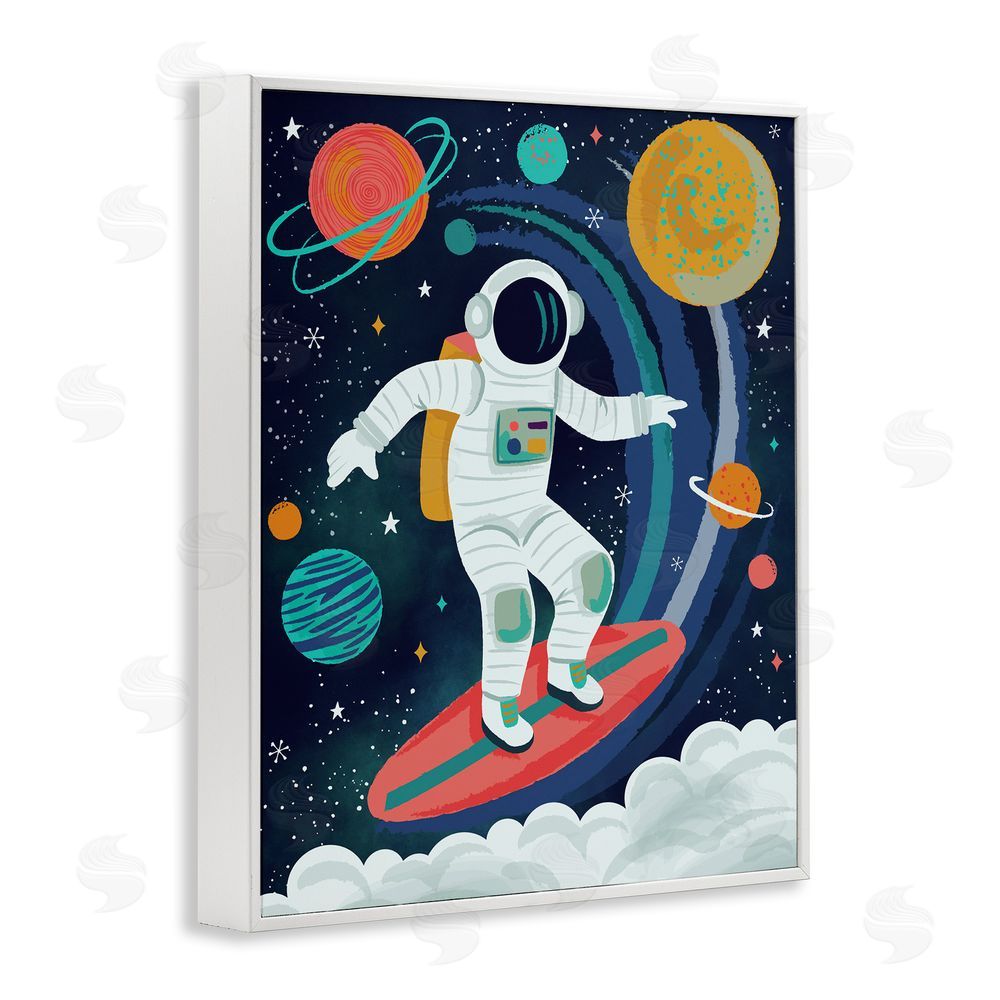 Lisa Perry Whitebutton Surfing Astronaut Beyond Space White Framed Giclee Wall Art Print