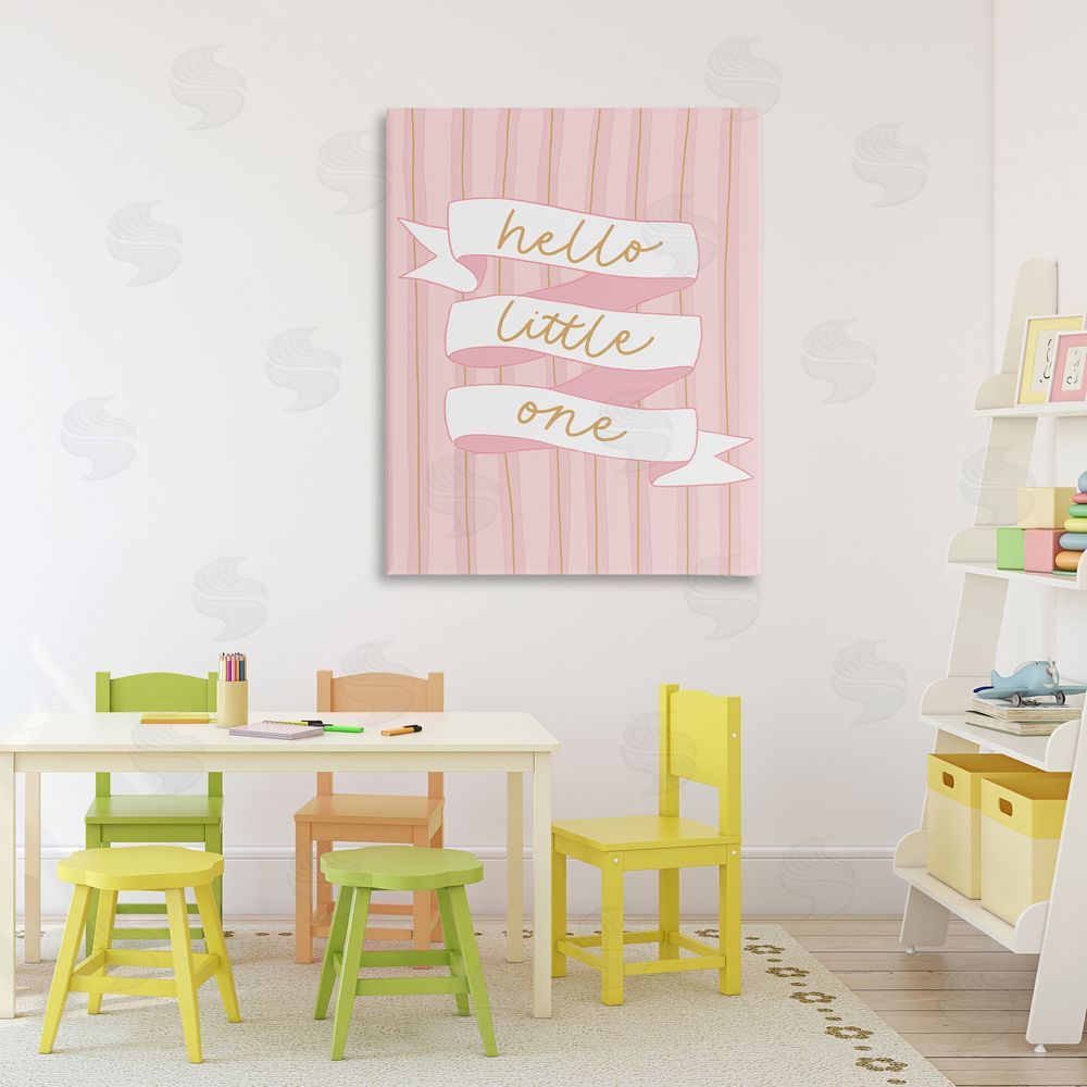 Amanda Houston Pink Hello Little One Stretched Canvas Wall Art Print in Room