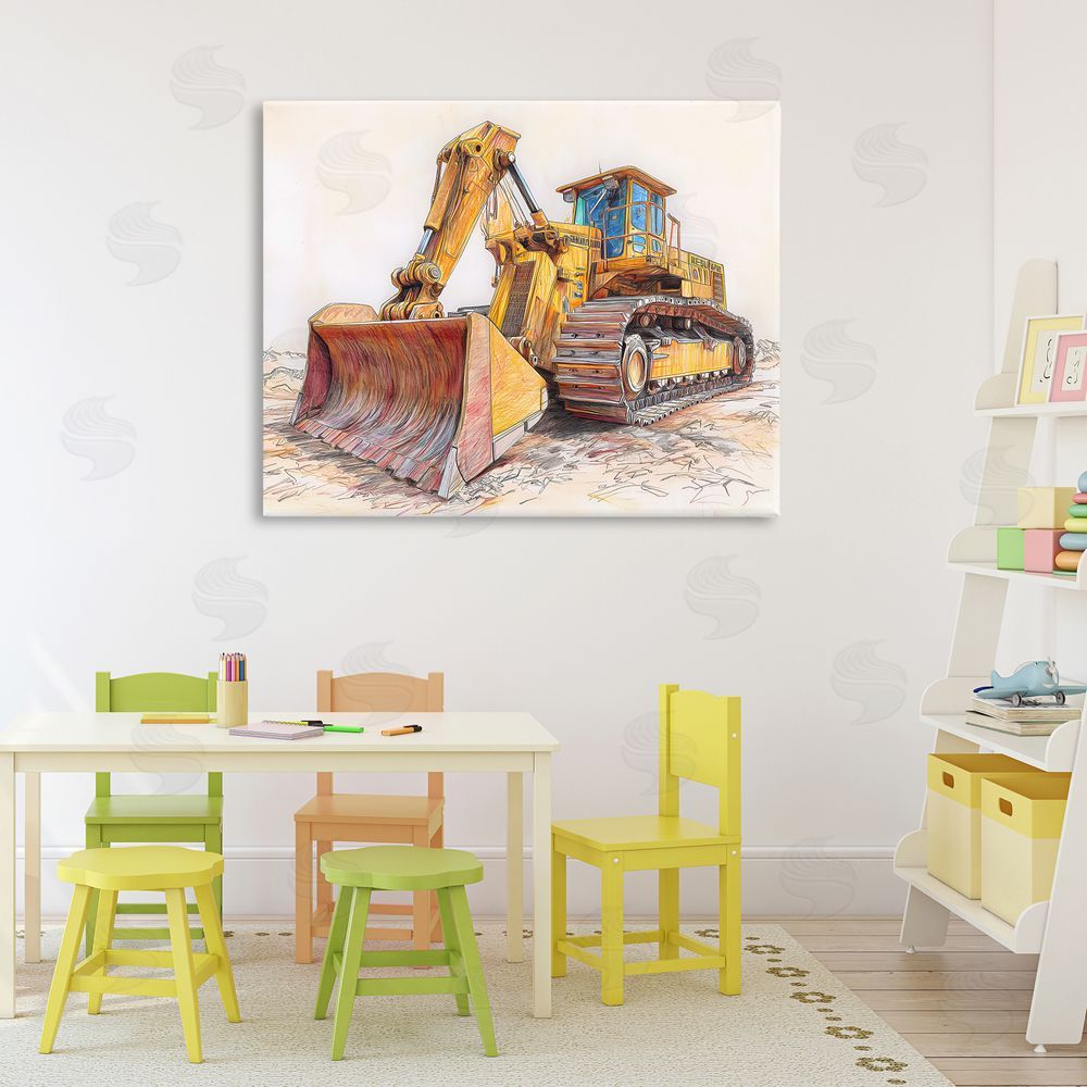 Steve Hunziker Industrial Bulldozer Drawing Stretched Canvas Wall Art in Room