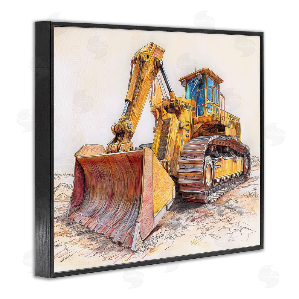 Steve Hunziker Industrial Bulldozer Drawing Blacked Framed Giclee Wall Art Print
