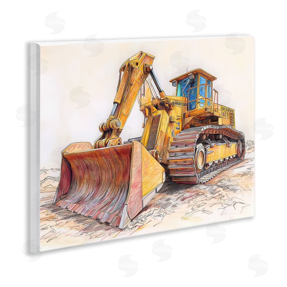 Steve Hunziker Industrial Bulldozer Drawing Wooden Wall Plaque Art Print