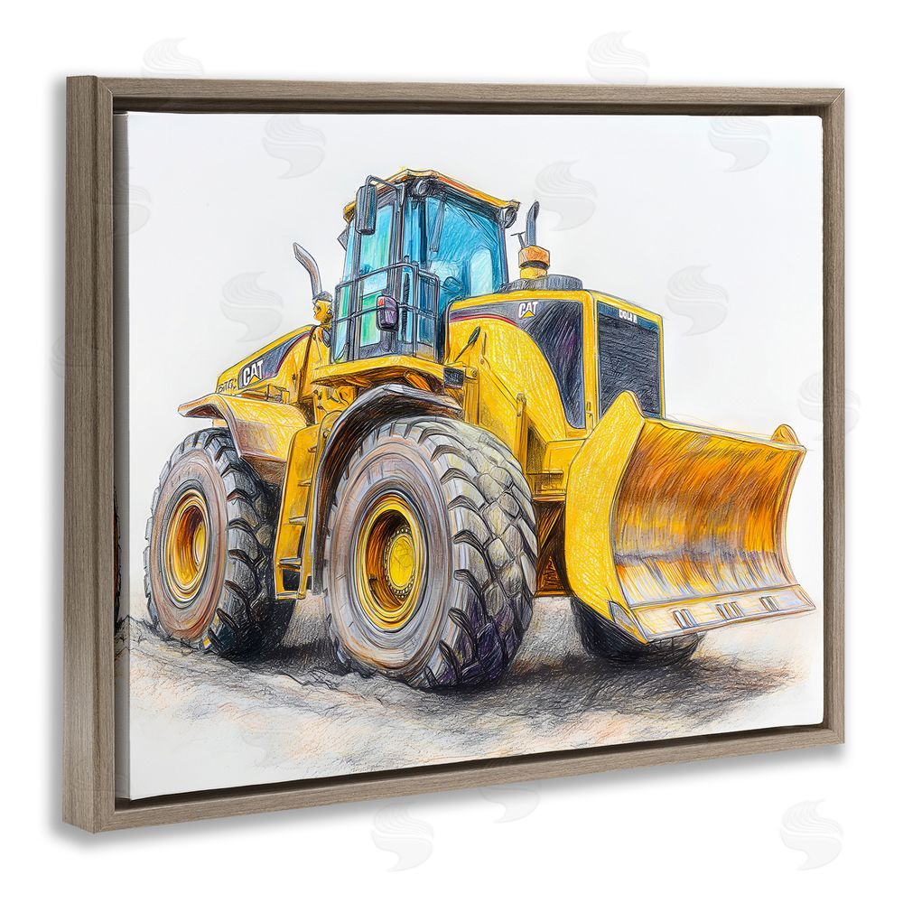 Steve Hunziker Industrial Excavator Drawing Brown Floating Frame Canvas Wall Art