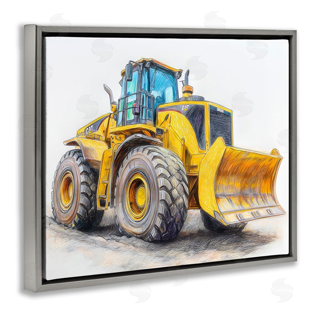 Steve Hunziker Industrial Excavator Drawing Gray Floating Frame Canvas Wall Art