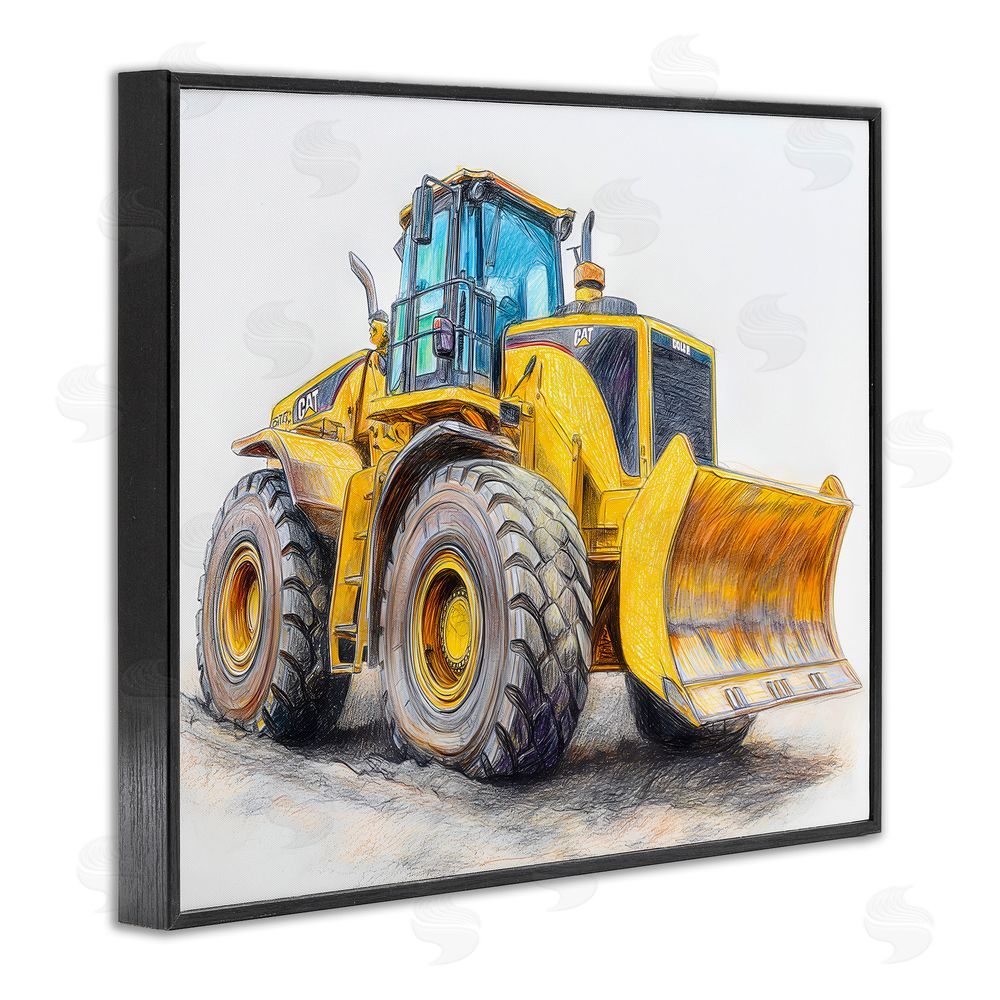 Steve Hunziker Industrial Excavator Drawing Blacked Framed Giclee Wall Art Print