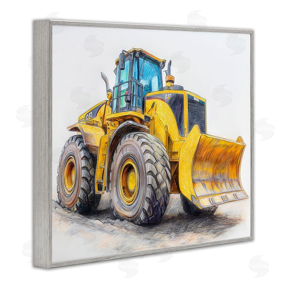 Steve Hunziker Industrial Excavator Drawing Gray Framed Giclee Wall Art Print