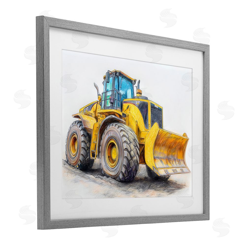 Steve Hunziker Industrial Excavator Drawing Gray Framed Print Under Glass with Mat Wall Art