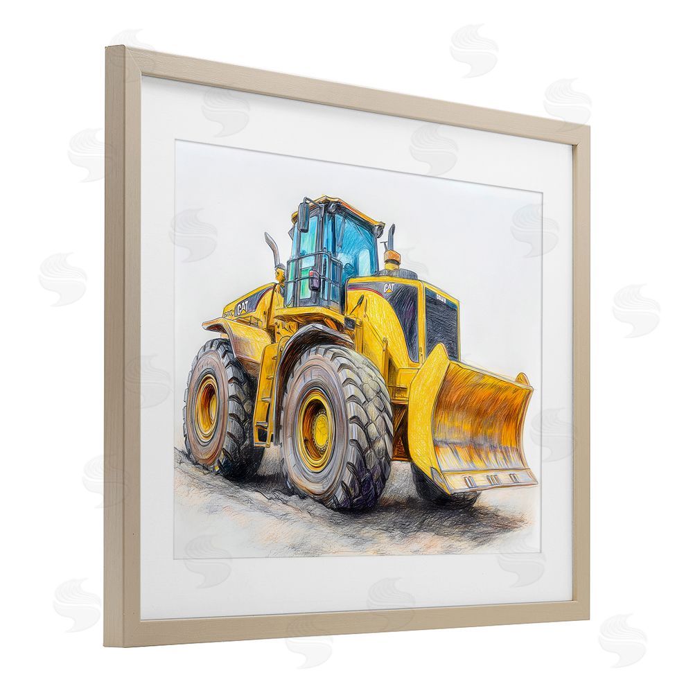 Steve Hunziker Industrial Excavator Drawing Brown Framed Print Under Glass with Mat Wall Art
