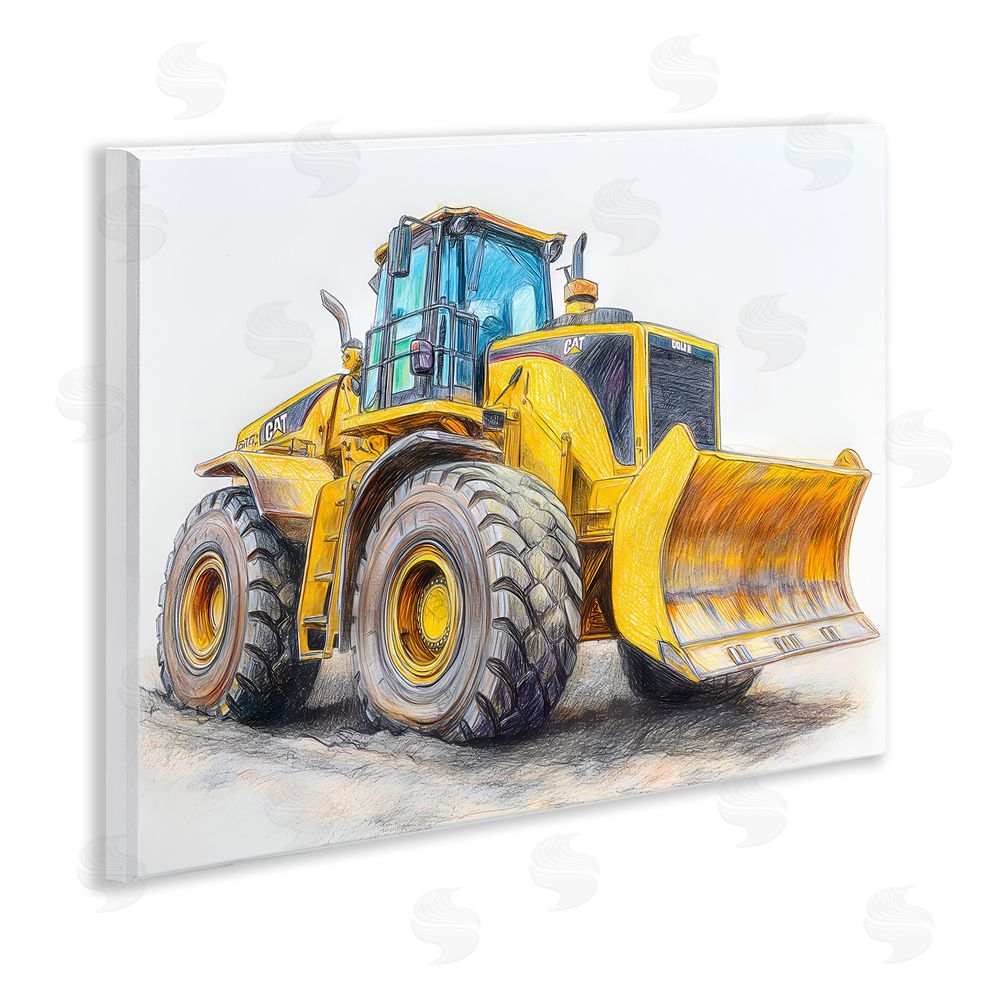 Steve Hunziker Industrial Excavator Drawing Wooden Wall Plaque Art Print