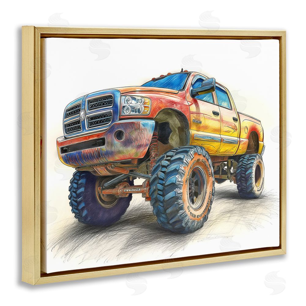 Steve Hunziker Lifted Offroad Truck Gold Floating Frame Canvas Wall Art