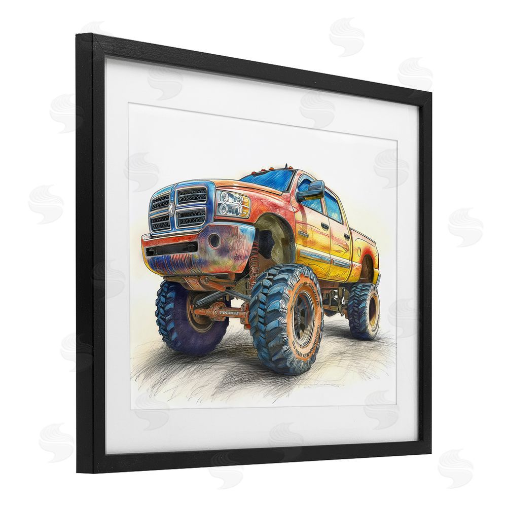 Steve Hunziker Lifted Offroad Truck Black Framed Print Under Glass with Mat Wall Art