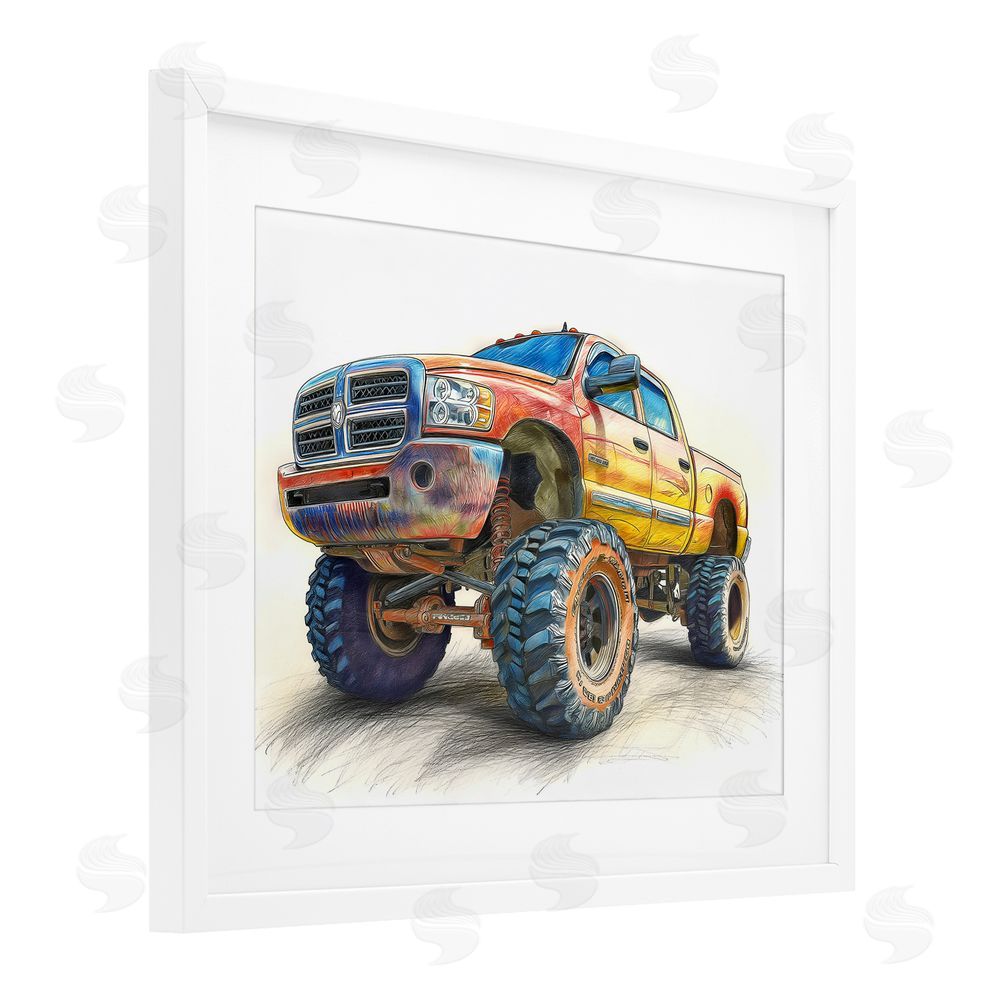 Steve Hunziker Lifted Offroad Truck White Framed Print Under Glass with Mat Wall Art