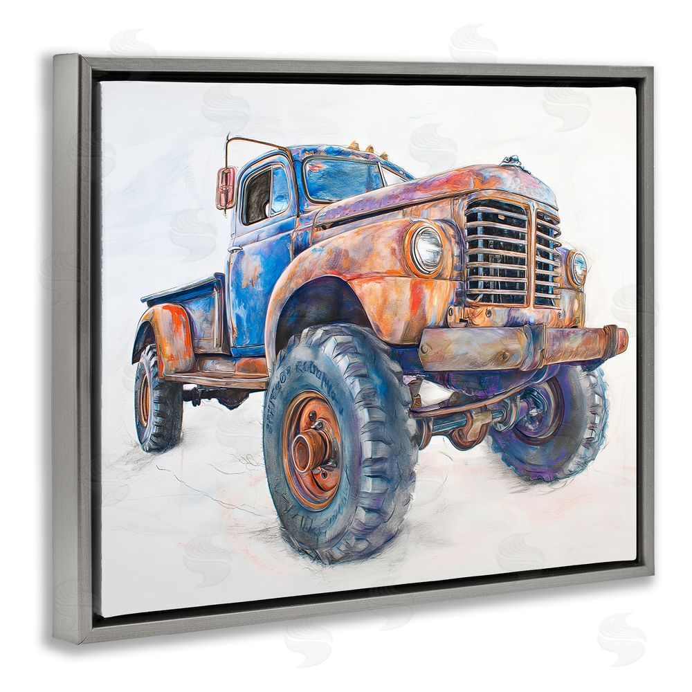 Steve Hunziker Old Rustic Truck Illustration Gray Floating Frame Canvas Wall Art Print
