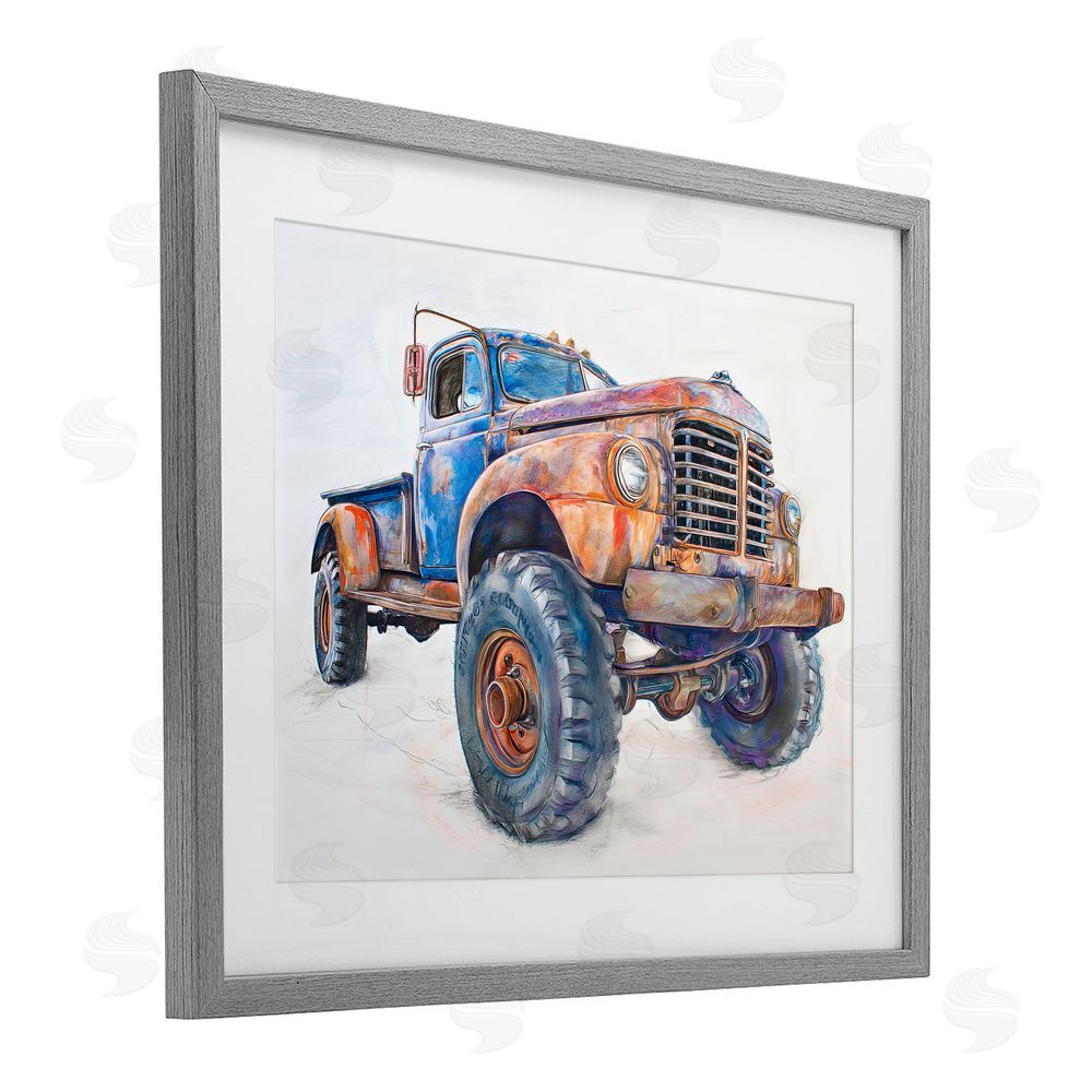 Steve Hunziker Old Rustic Truck Illustration Gray Framed Print Under Glass Wall Art