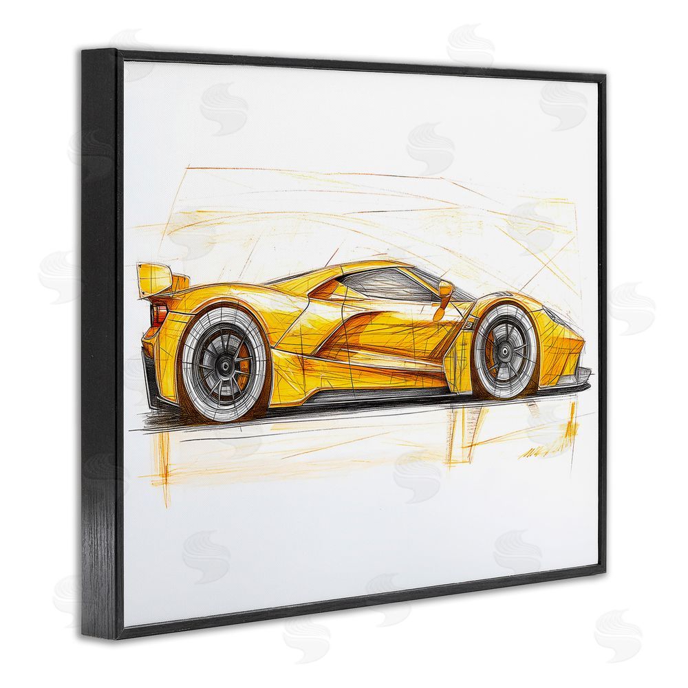 Steve Hunziker Yellow Sports Car Whimsicality Black Framed Giclee Wall Art Print