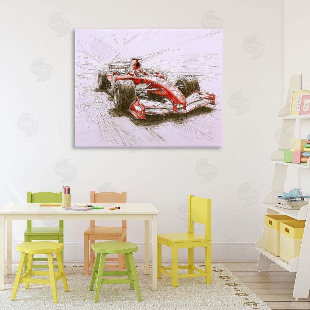Steve Hunziker Sketched Race Car Concept Stretched Canvas Wall Art Print in Room