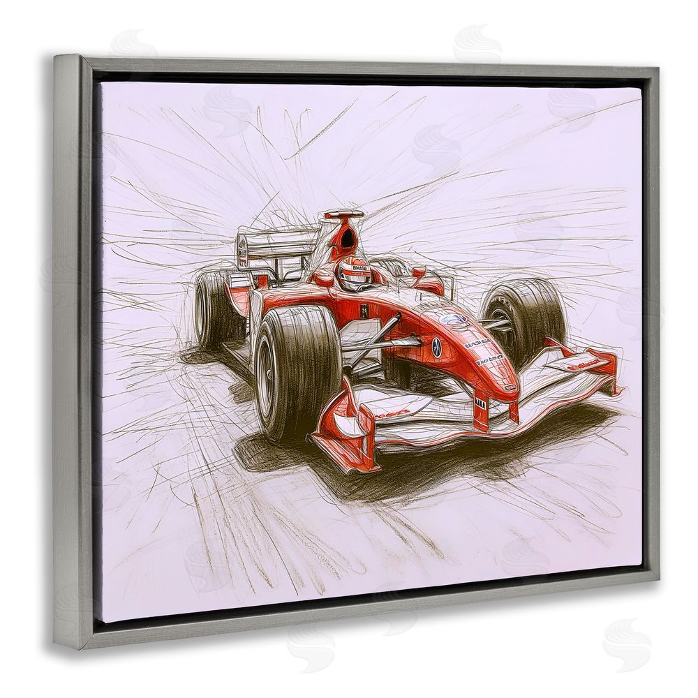 Steve Hunziker Sketched Race Car Concept Gray Floating Frame Canvas Wall Art Print