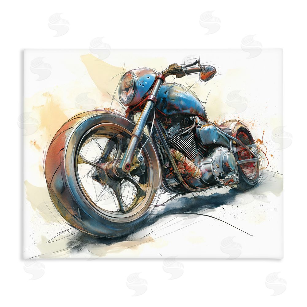 Steve Hunziker Whimsical Motorcycle Concept Stretched Canvas Wall Art Print