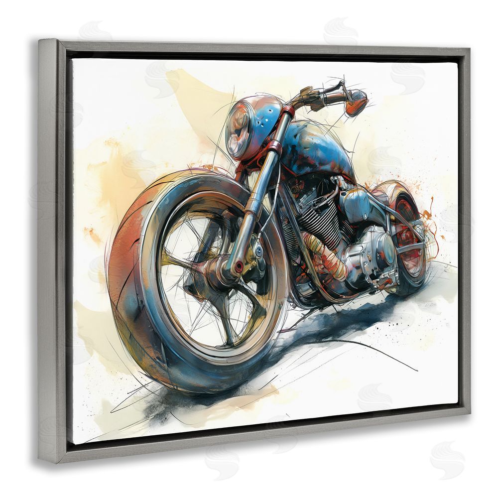 Steve Hunziker Whimsical Motorcycle Concept Gray Floating Frame Canvas Wall Art Print