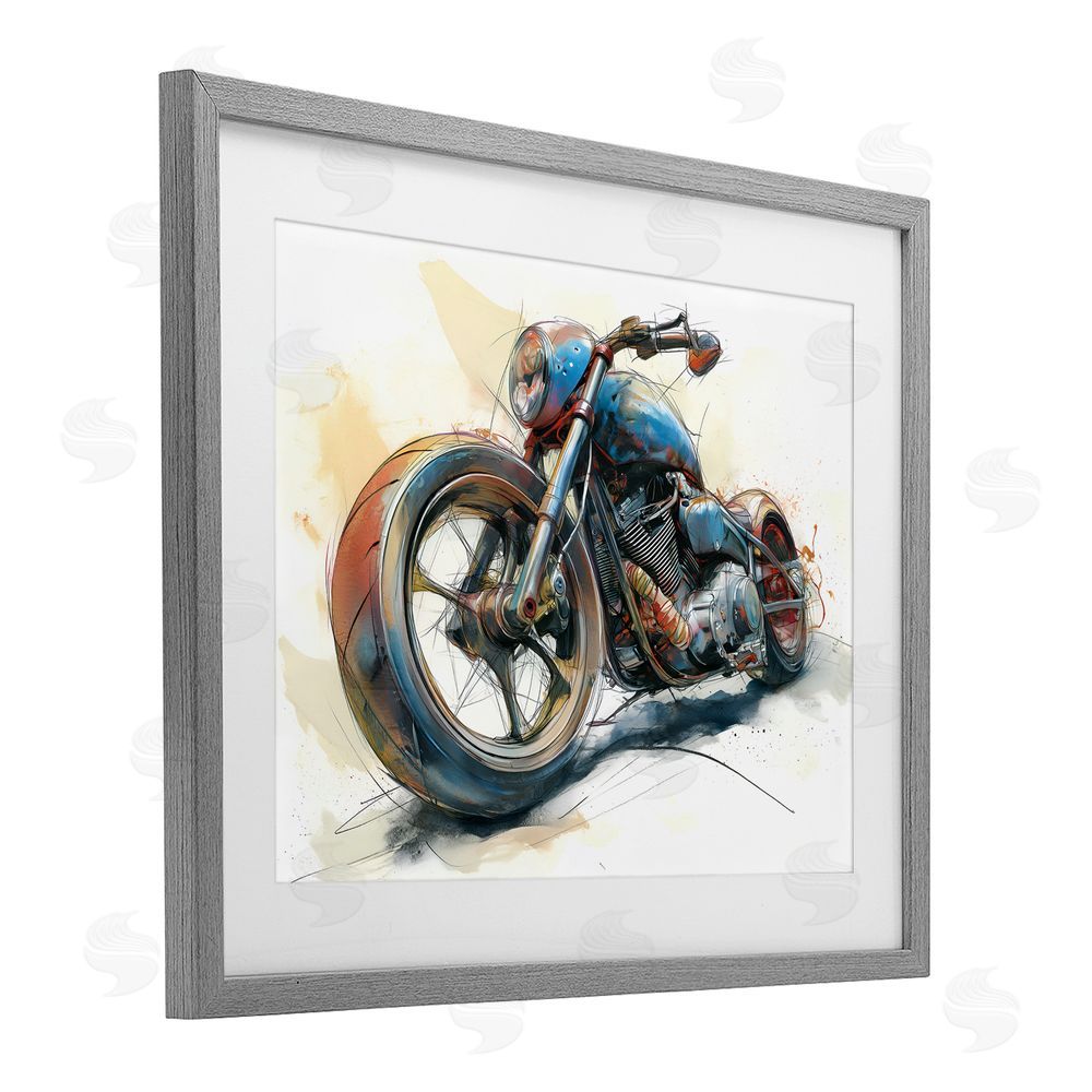 Steve Hunziker Whimsical Motorcycle Concept Gray Framed Print Under Glass Wall Art
