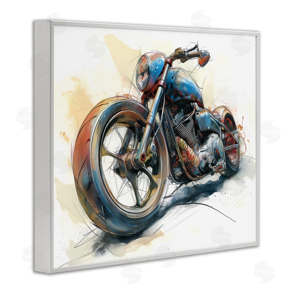 Steve Hunziker Whimsical Motorcycle Concept White Framed Giclee Wall Art Print