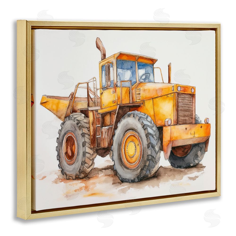 Steve Hunziker Construction Truck Whimsicality Gold Floating Frame Canvas Wall Art Print