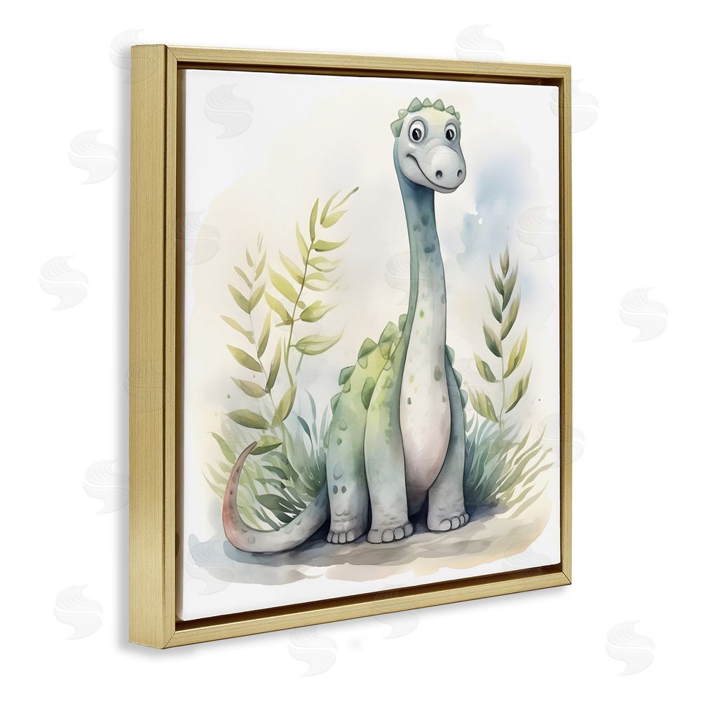 Steve Hunziker Crafty Critters Dino Gold Floating Frame Wall Art Print