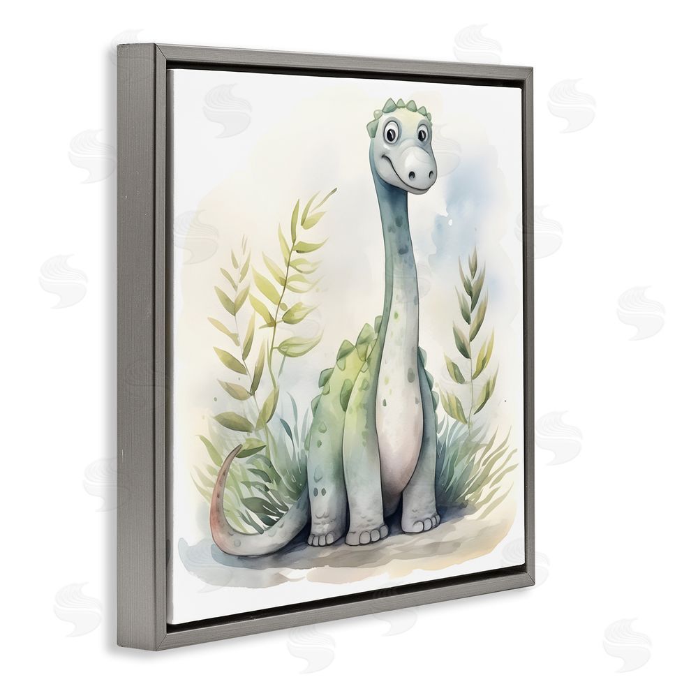 Steve Hunziker Crafty Critters Dino Gray Floating Frame Wall Art Print