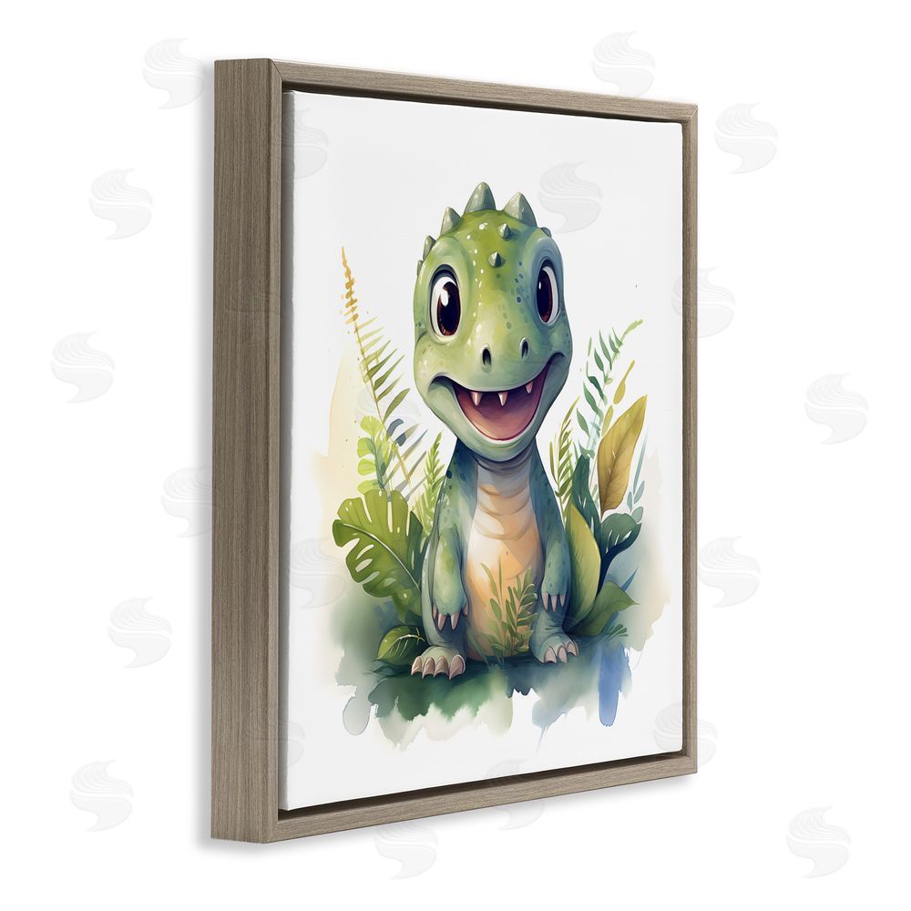 Steve Hunziker Crafty Dino & Foliage Brown Floating Frame Wall Art Print