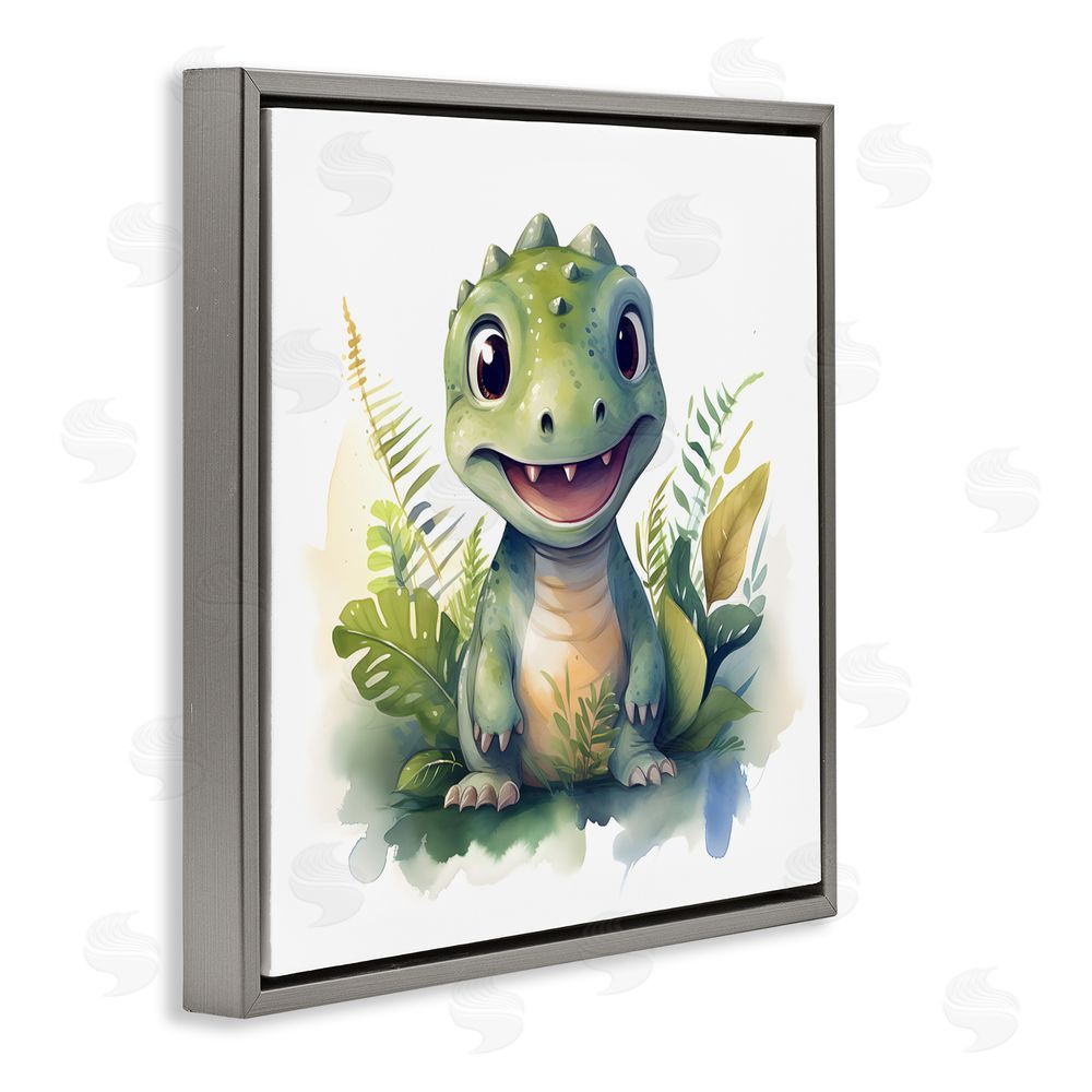 Steve Hunziker Crafty Dino & Foliage Gray Floating Frame Wall Art Print