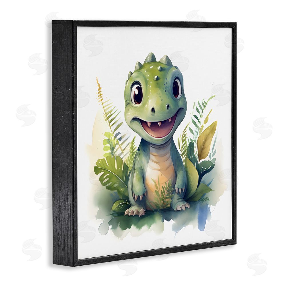 Steve Hunziker Crafty Dino & Foliage Black Framed Giclee Wall Art Print