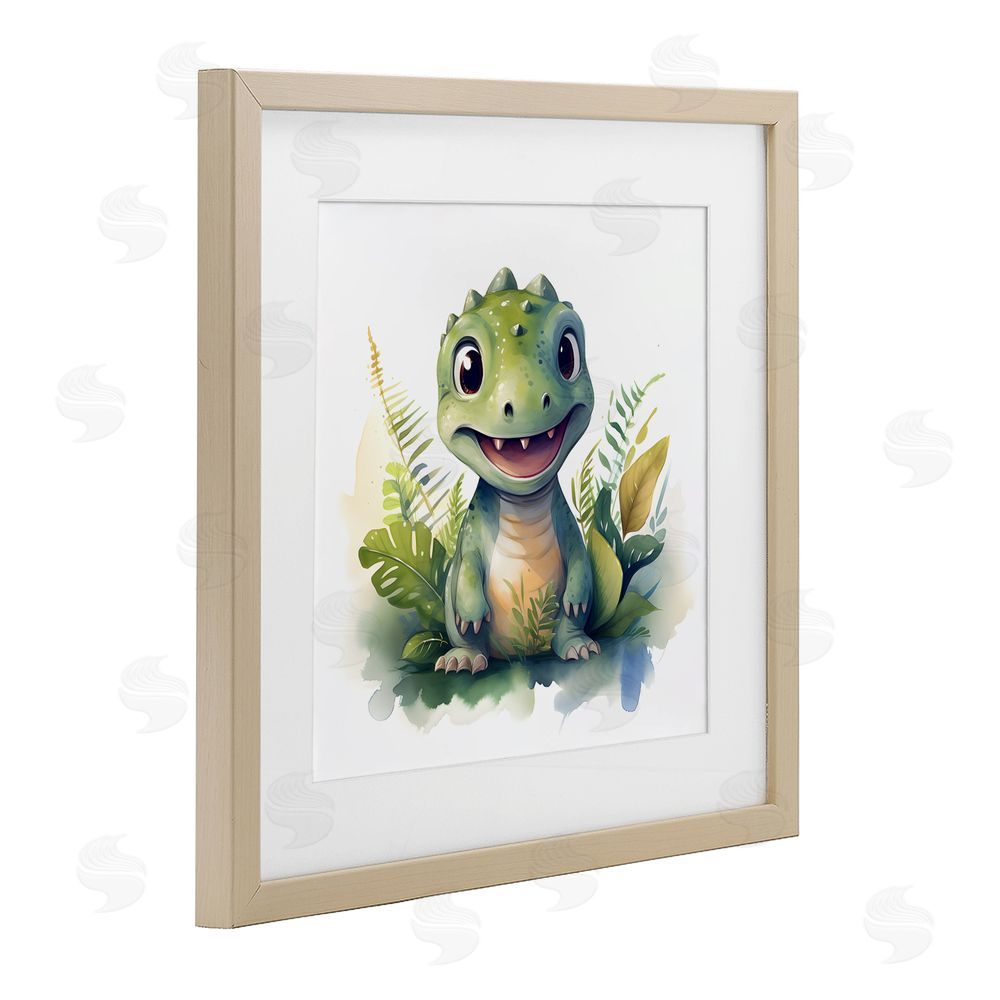 Steve Hunziker Crafty Dino & Foliage Birch Framed Print Under Glass Wall Art