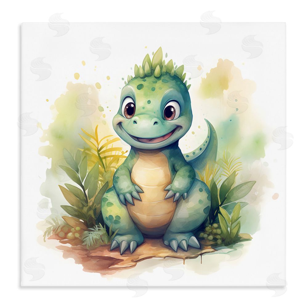 Steve Hunziker Crafty Smiling Dinosaur Stretched Canvas Wall Art Print