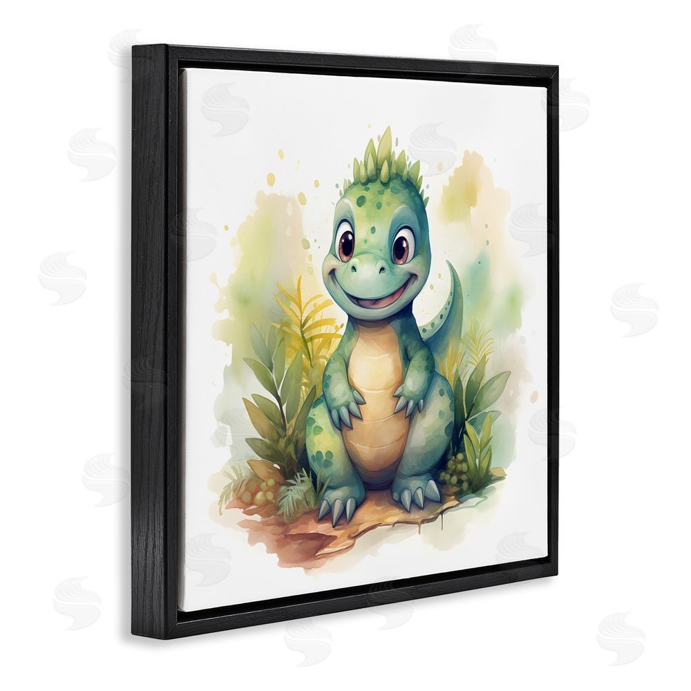 Steve Hunziker Crafty Smiling Dinosaur Black Floating Frame Wall Art Print