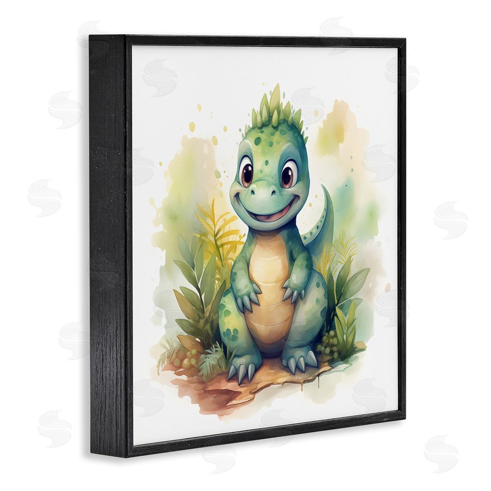 Steve Hunziker Crafty Smiling Dinosaur Black Framed Giclee Wall Art Print