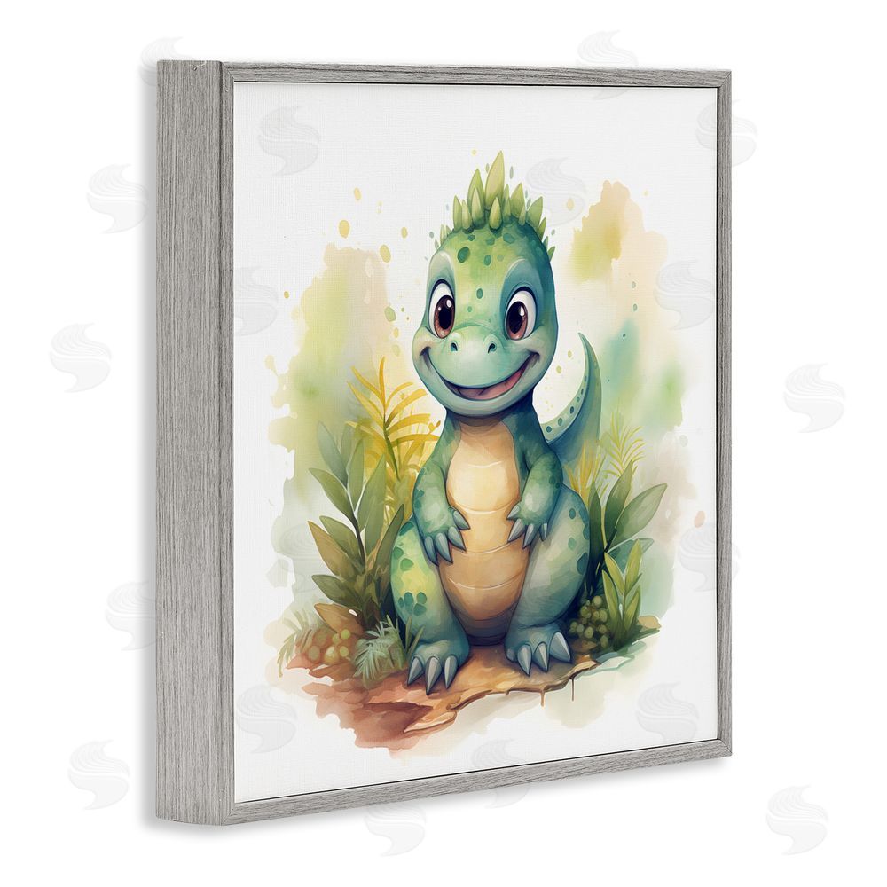 Steve Hunziker Crafty Smiling Dinosaur Gray Framed Giclee Wall Art Print