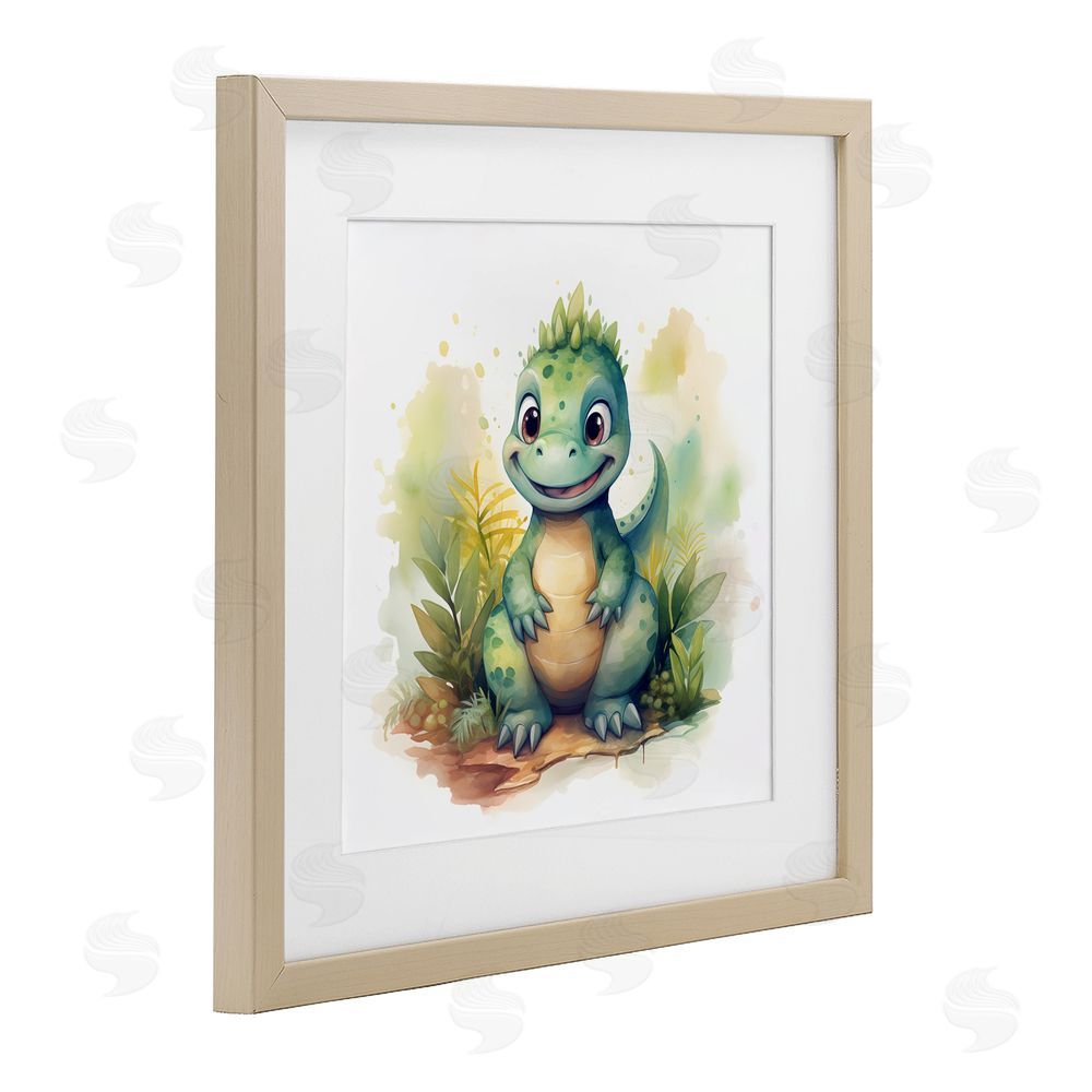 Steve Hunziker Crafty Smiling Dinosaur Birch Framed Print Under Glass Wall Art