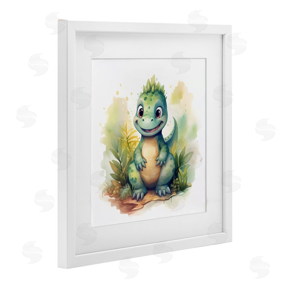Steve Hunziker Crafty Smiling Dinosaur White Framed Print Under Glass Wall Art