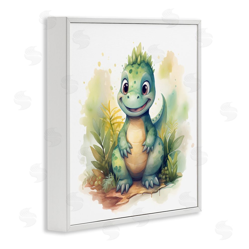 Steve Hunziker Crafty Smiling Dinosaur White Framed Giclee Wall Art Print