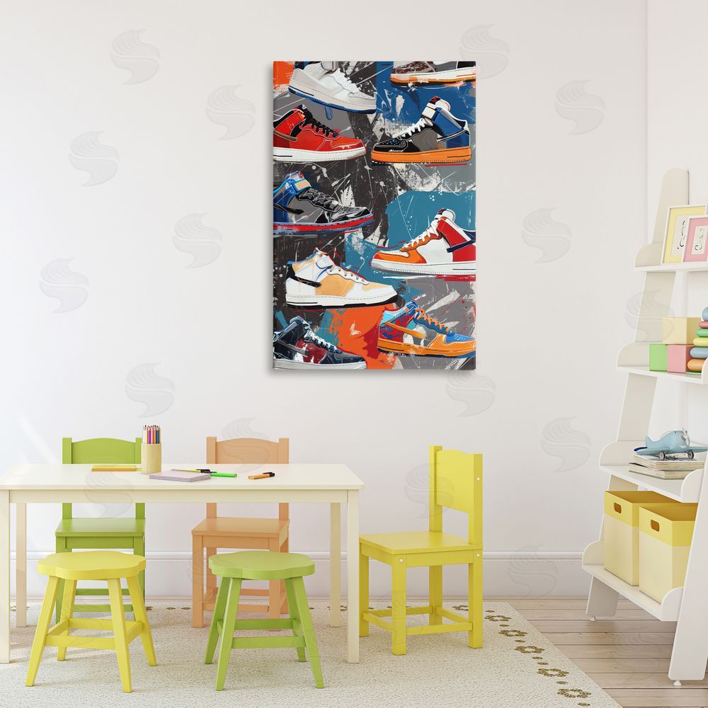 Ray Powers Stylish Urban Shoe Collection Stretched Canvas Wall Art Print in Room