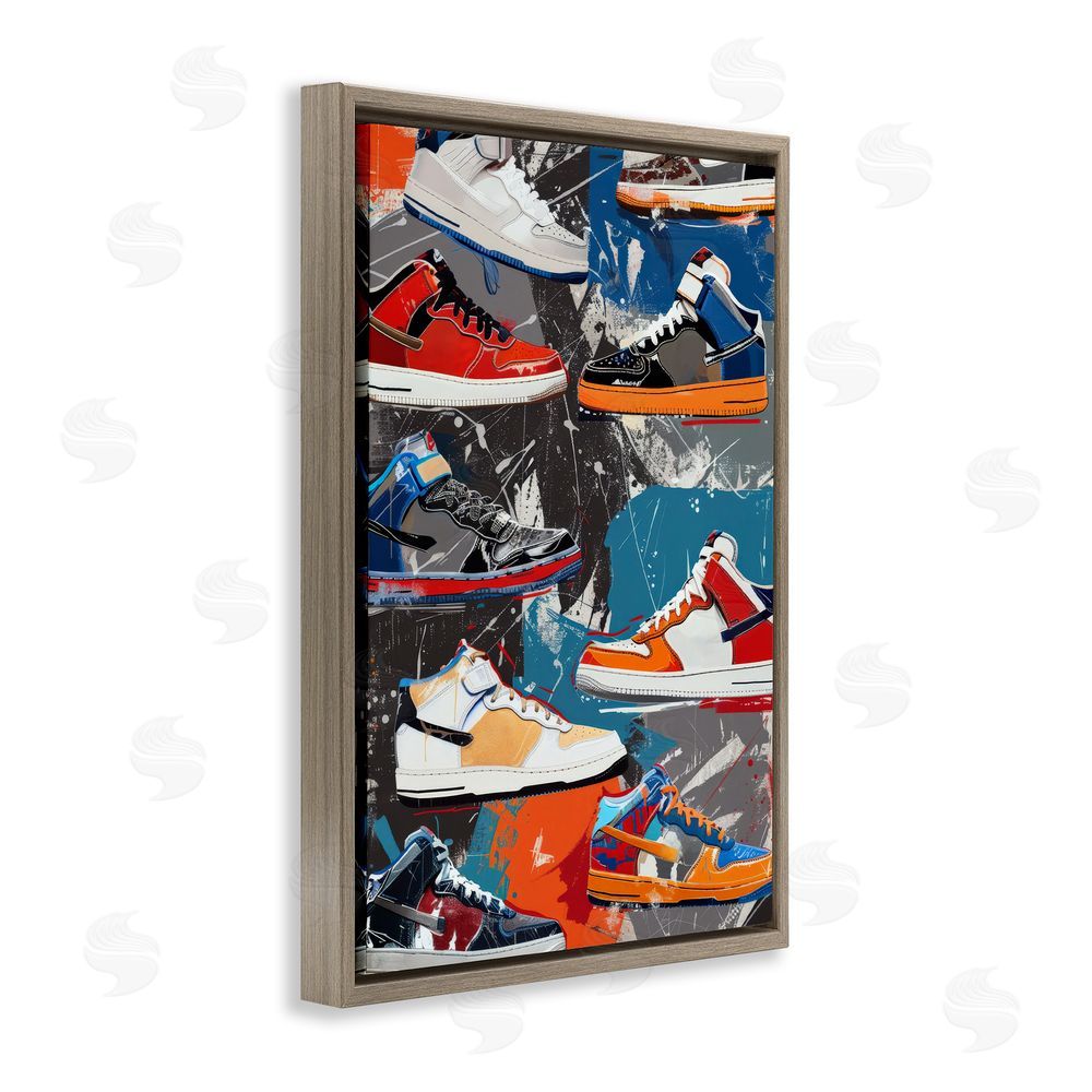 Ray Powers Stylish Urban Shoe Collection Brown Floating Frame Canvas Wall Art Print