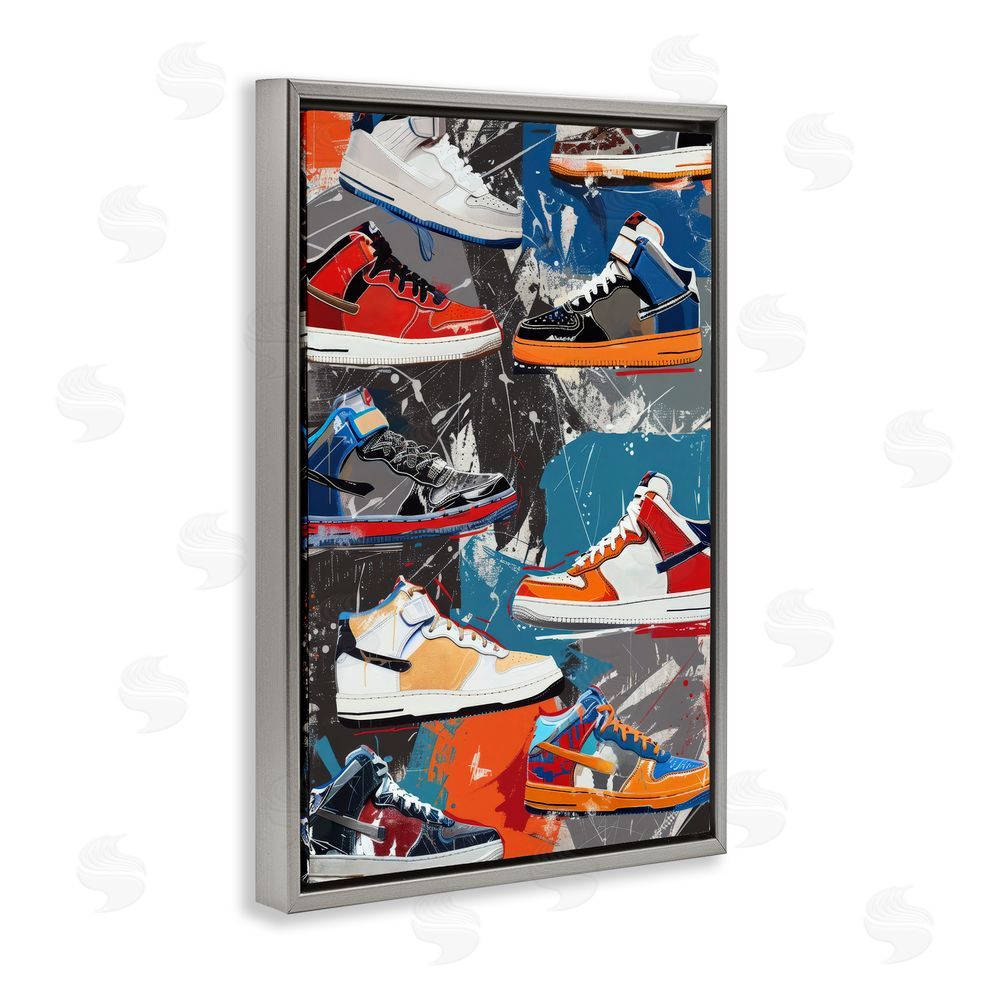 Ray Powers Stylish Urban Shoe Collection Gray Floating Frame Canvas Wall Art Print